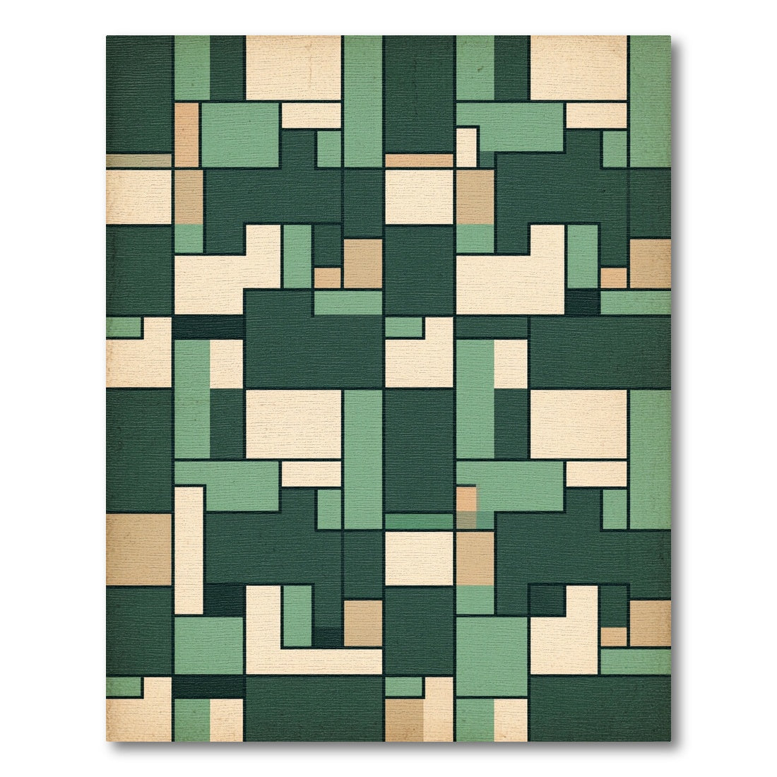 Midcentury Forest Geometric Block Composition Rug