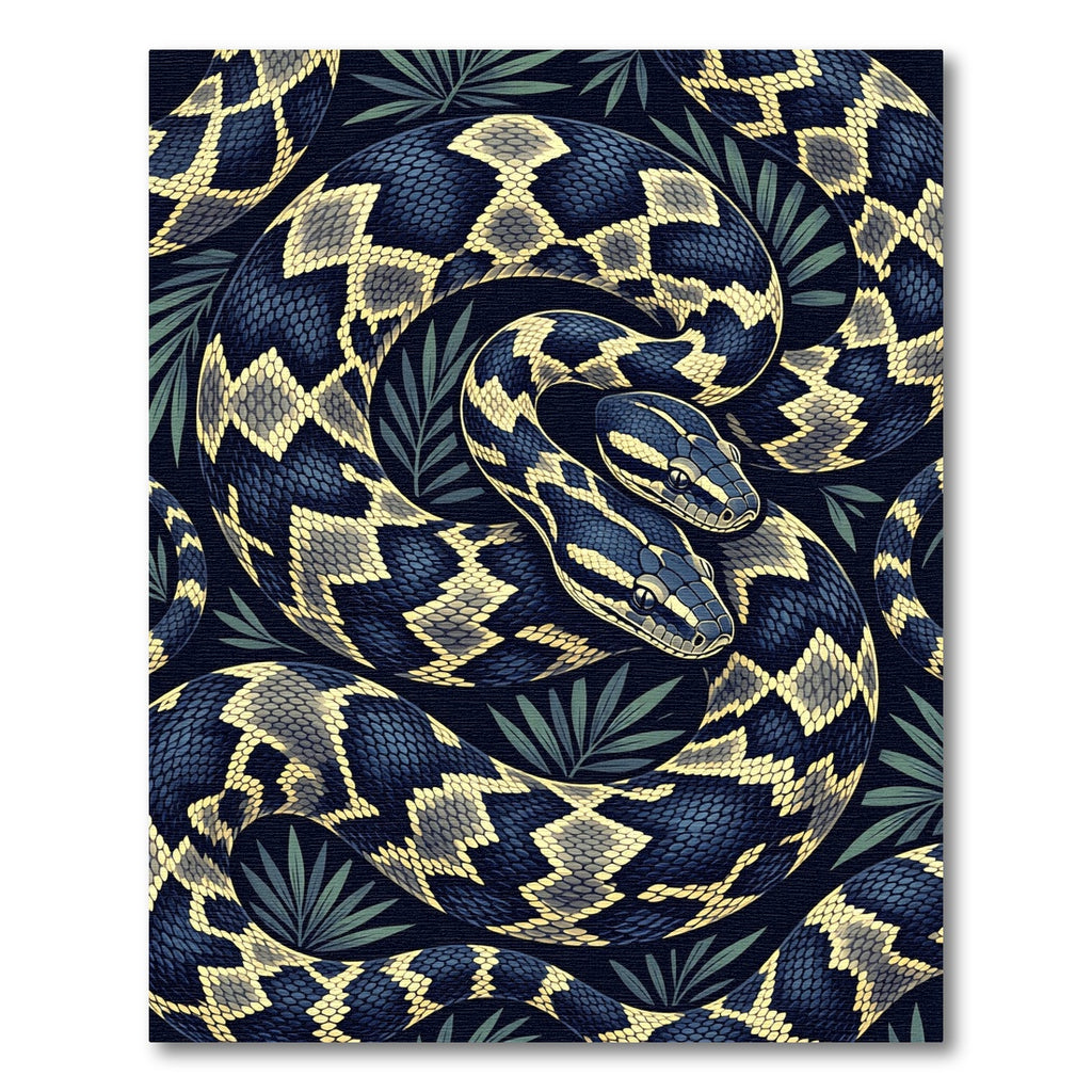 Dual Serpent Midnight Tropics Illustration Rug
