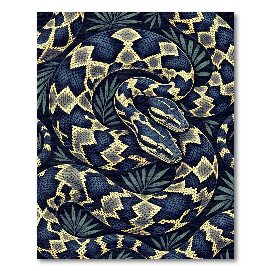 Dual Serpent Midnight Tropics Illustration Rug