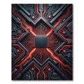 Cybernetic Red Circuit Neon Abstract Rug
