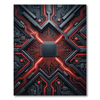 Cybernetic Red Circuit Neon Abstract Rug