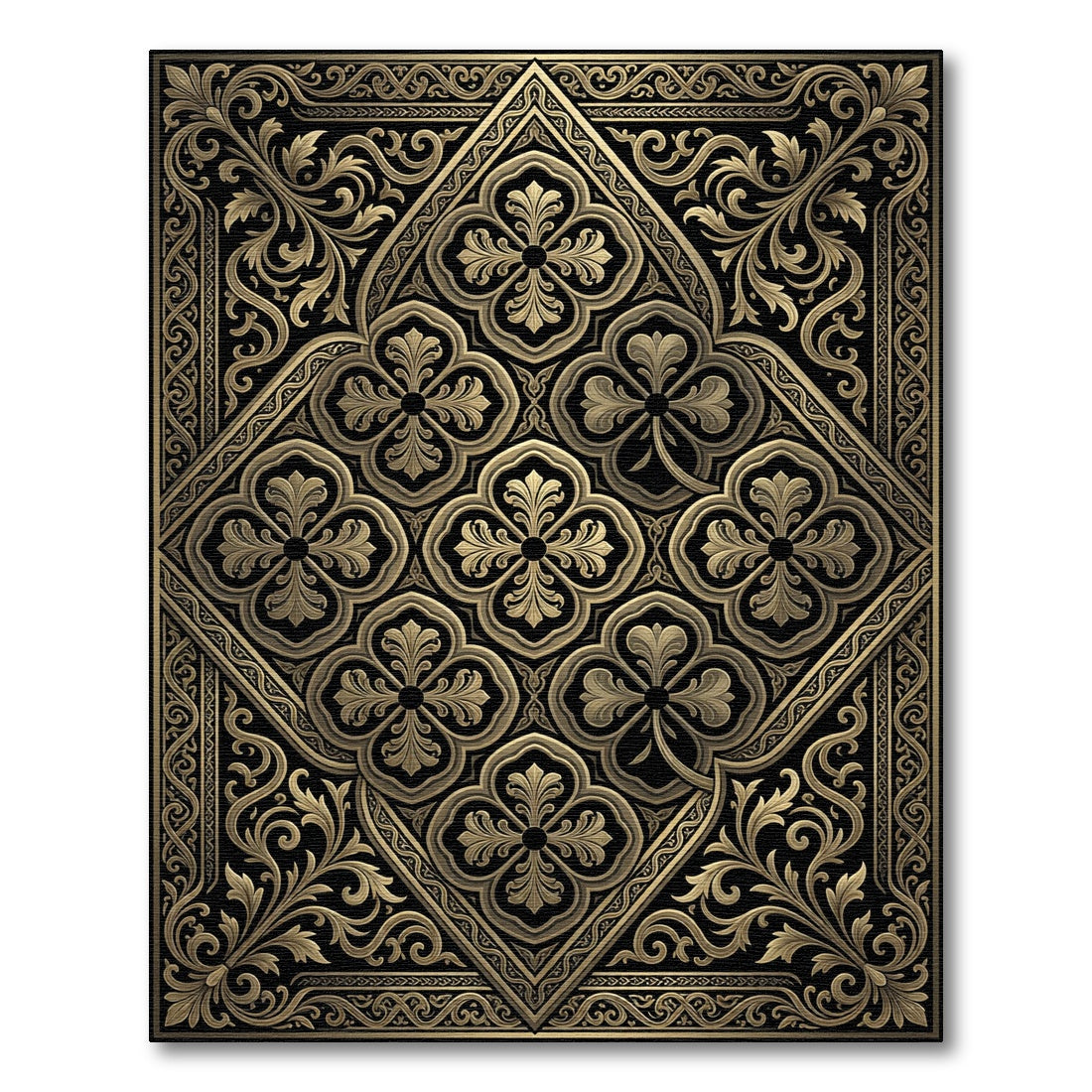 Antique Gold Black Courtly Flourish Rug