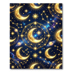 Celestial Golden Moon and Starry Night Rug