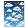 Whimsical Blue Night Sky Clouds Stars Rug