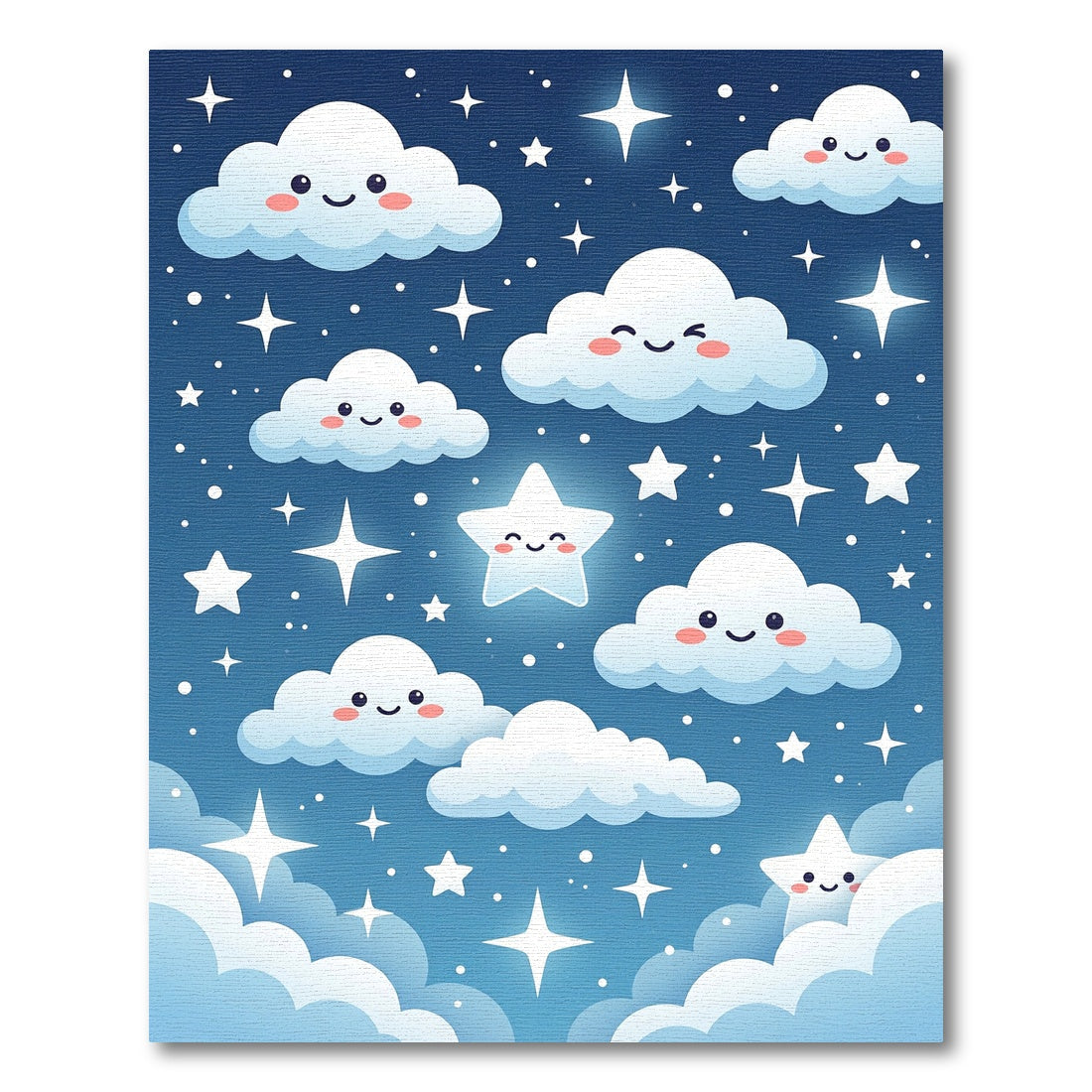 Whimsical Blue Night Sky Clouds Stars Rug