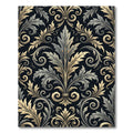 Elegant Gold and Charcoal Damask Scroll Rug