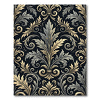 Elegant Gold and Charcoal Damask Scroll Rug