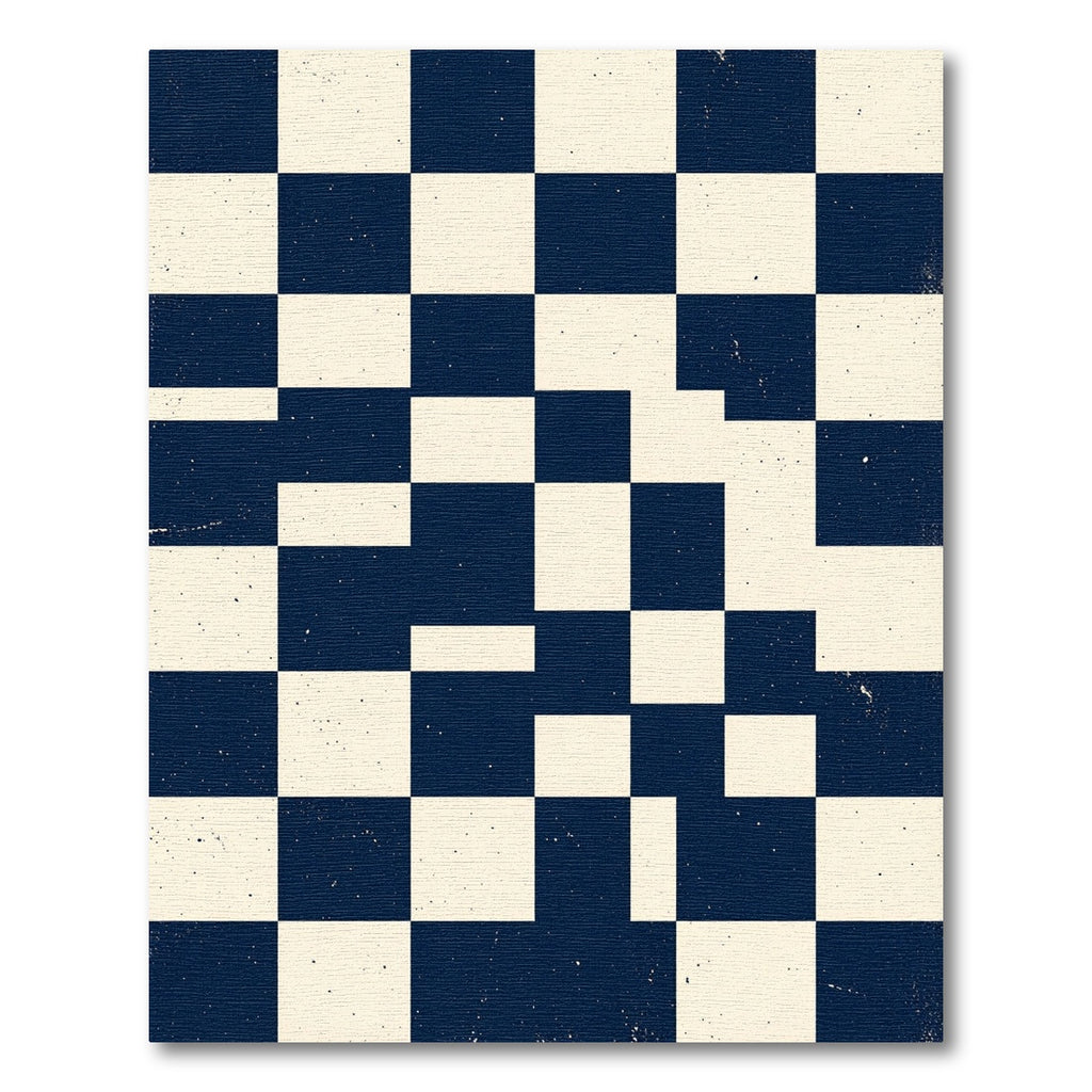 Classic Navy Cream Checkered Grit Rug