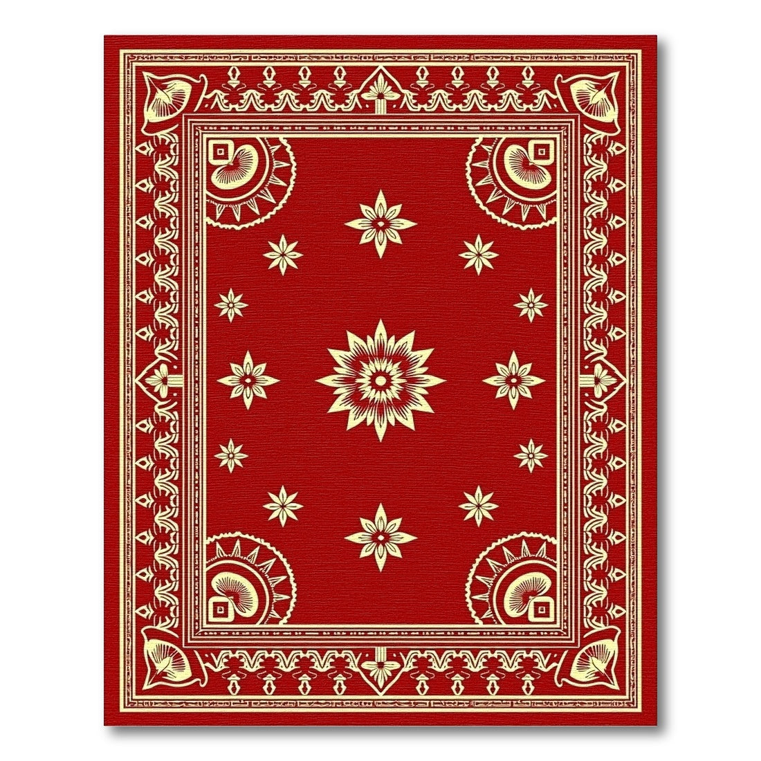 Crimson Floral Bordered Medallion Rug