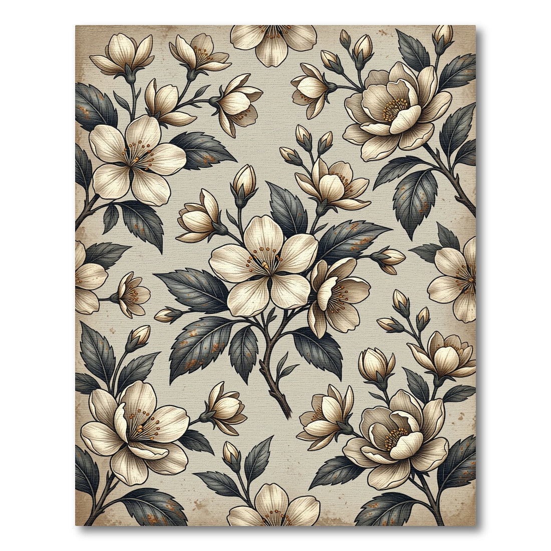 Cream Beige Floral Branch Composition Rug