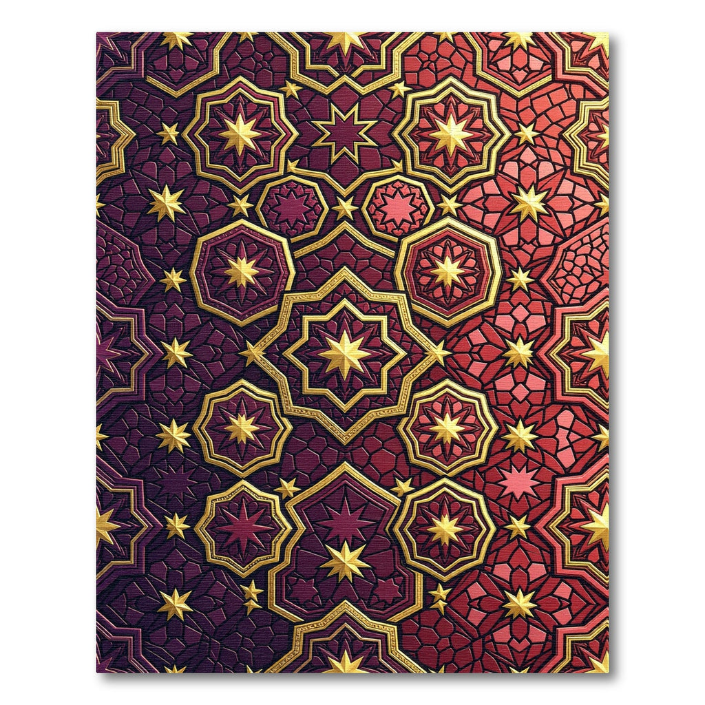 Rich Red Golden Geometric Stars Rug