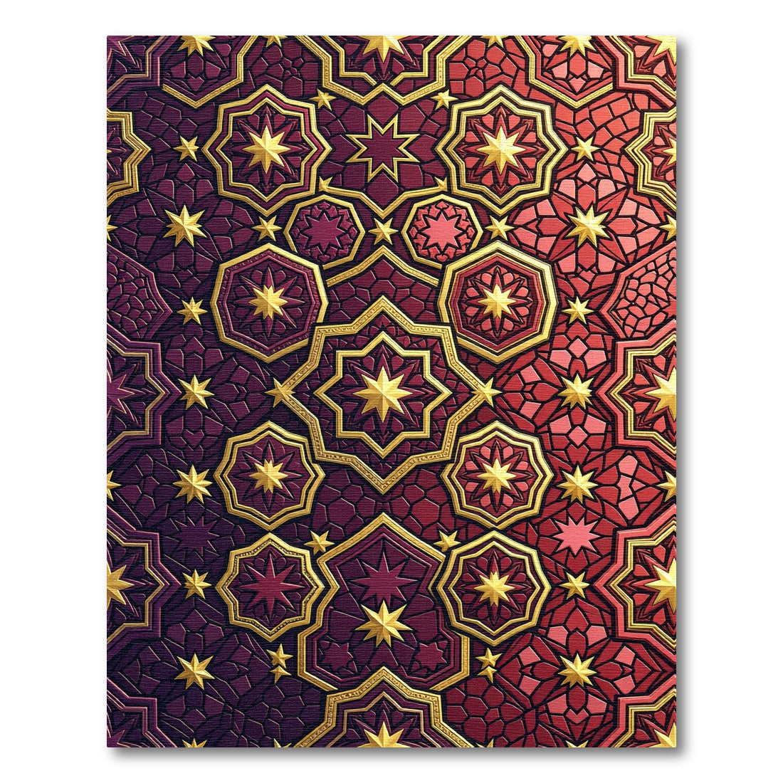 Rich Red Golden Geometric Stars Rug