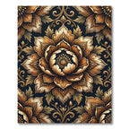Ornate Golden Floral Damask Art Rug