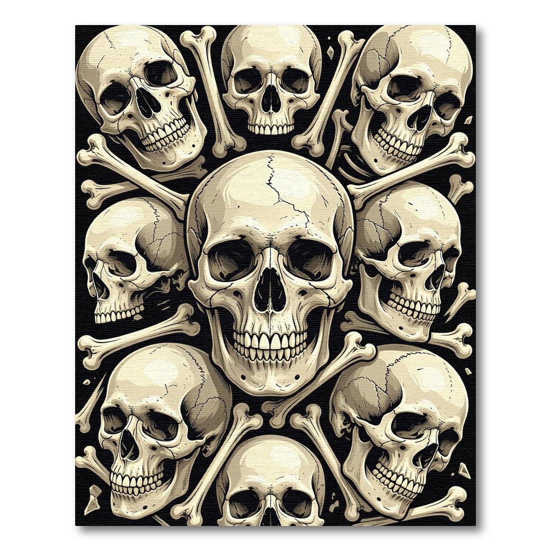 Gothic Monochrome Skull Bone Mosaic Rug