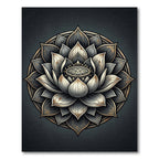 Gold and Charcoal Zen Lotus Mandala Rug