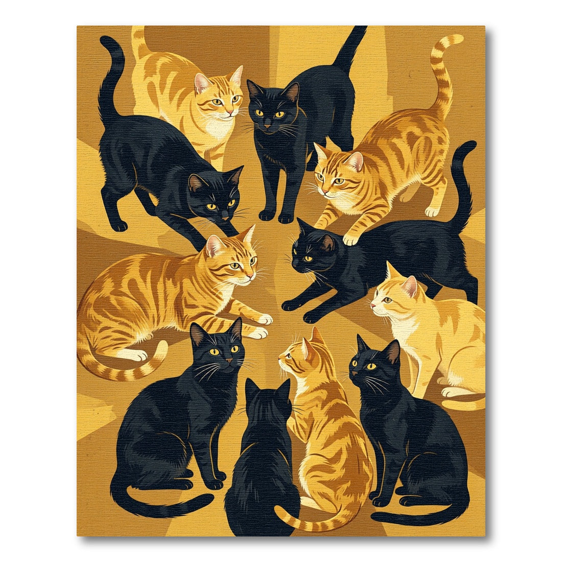 Whimsical Black Orange Cat Gathering Rug