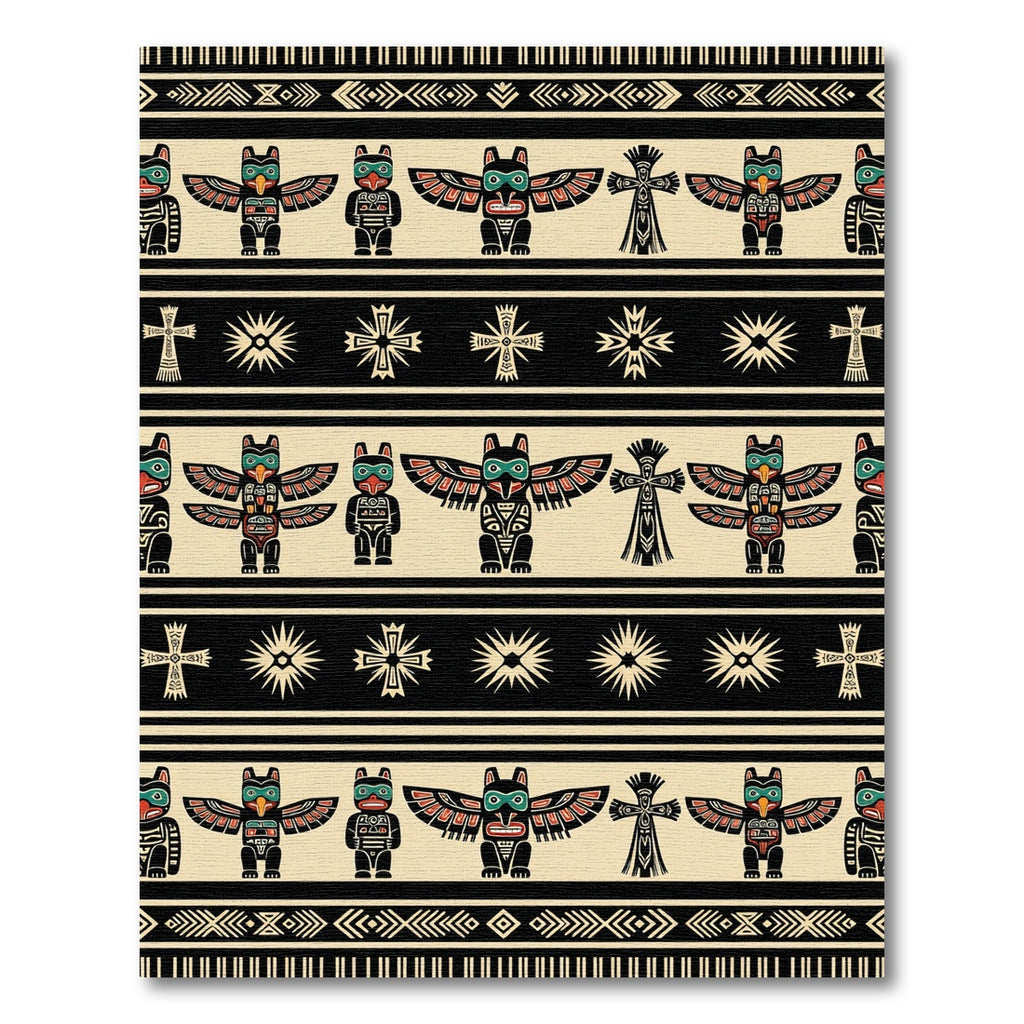 Black and Cream Totem Striped Art Rug