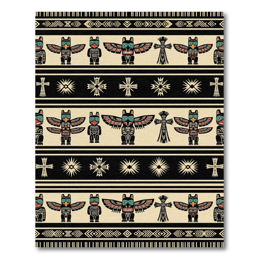 Black and Cream Totem Striped Art Rug