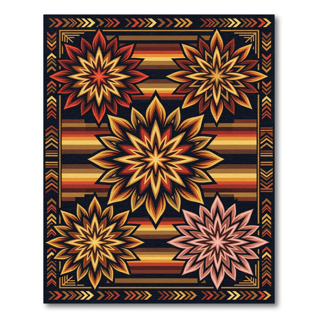 Warm Earthy Sunburst Geometric Medallion Rug
