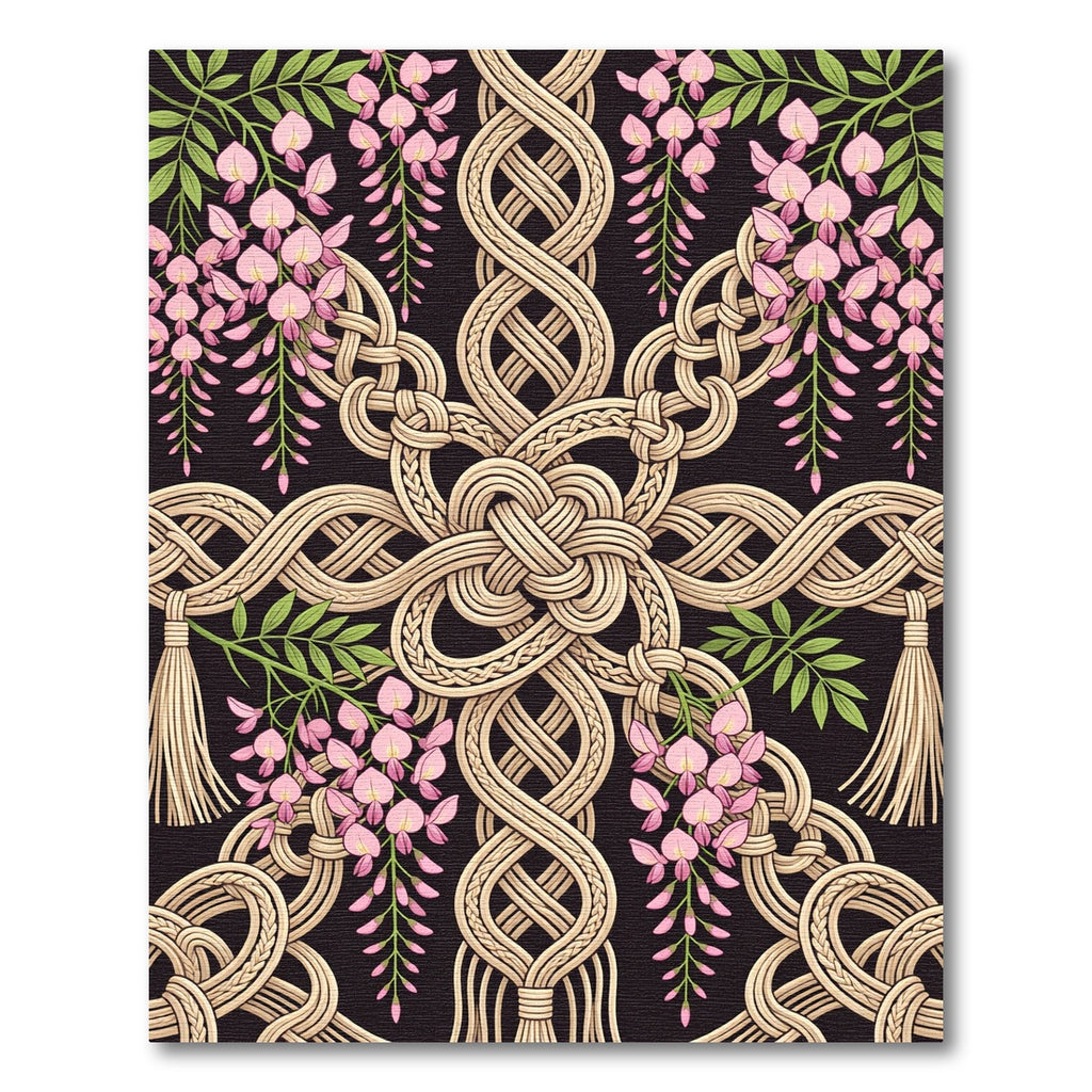 Macrame Wisteria Knot Braided Floral Black Rug