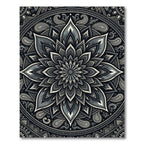 Sophisticated Charcoal Monochrome Floral Mandala Rug