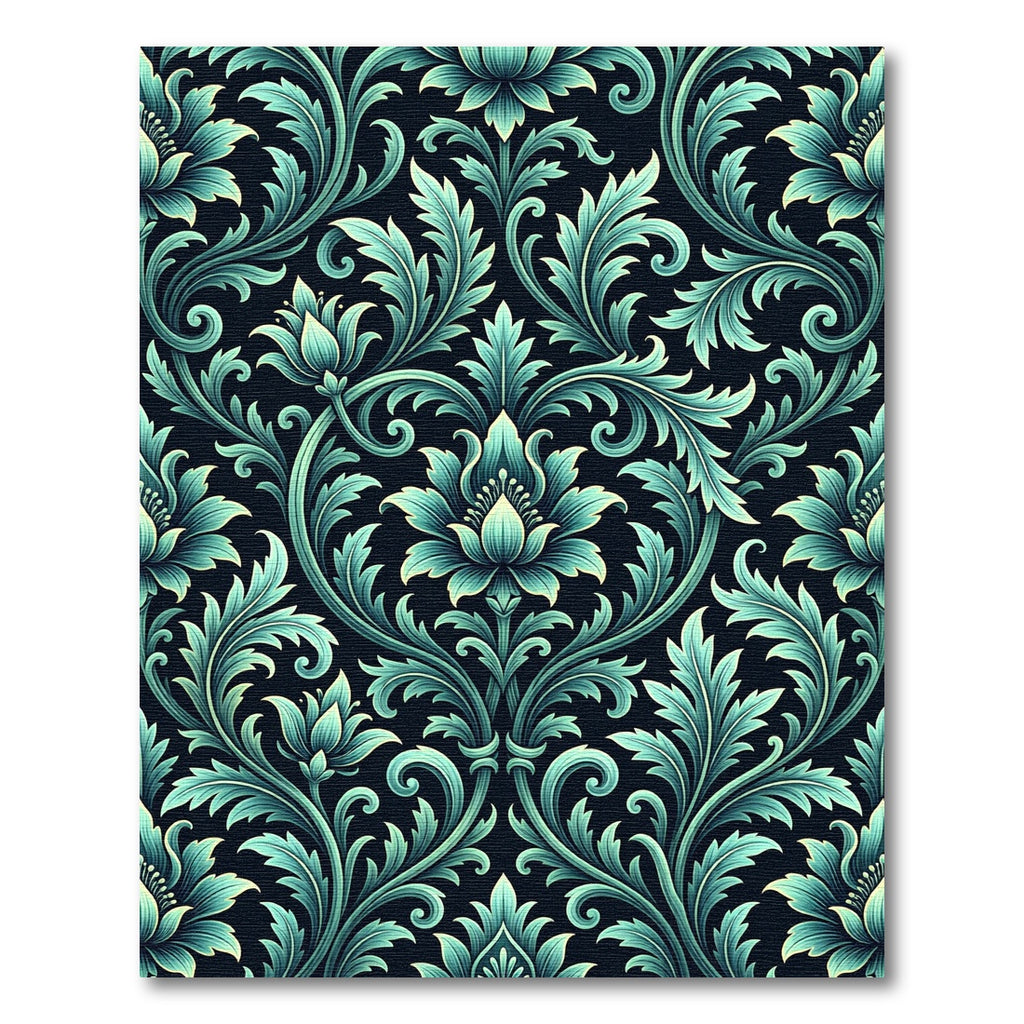 Elegant Teal Floral Damask Swirl Rug