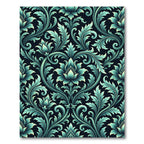 Elegant Teal Floral Damask Swirl Rug