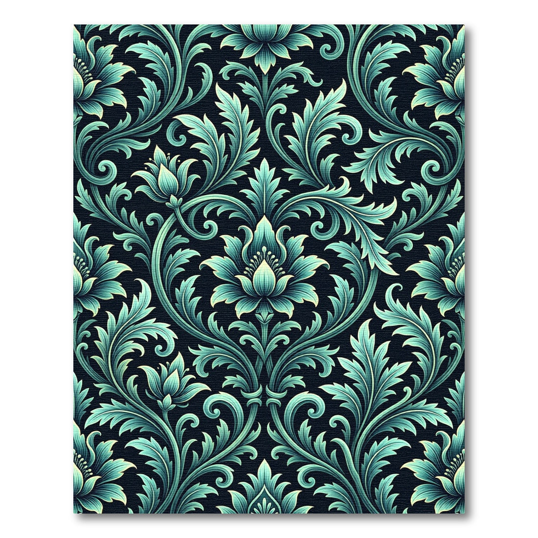 Elegant Teal Floral Damask Swirl Rug