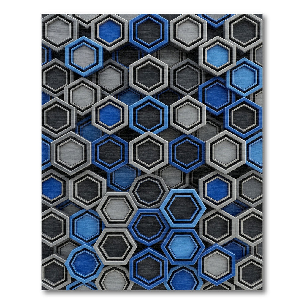 Modern Cobalt and Slate Geometric Hexagon Rug