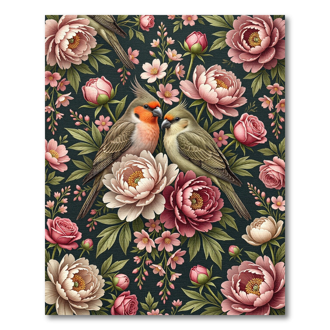 Romantic Cockatiel Garden Peony Bloom Rug