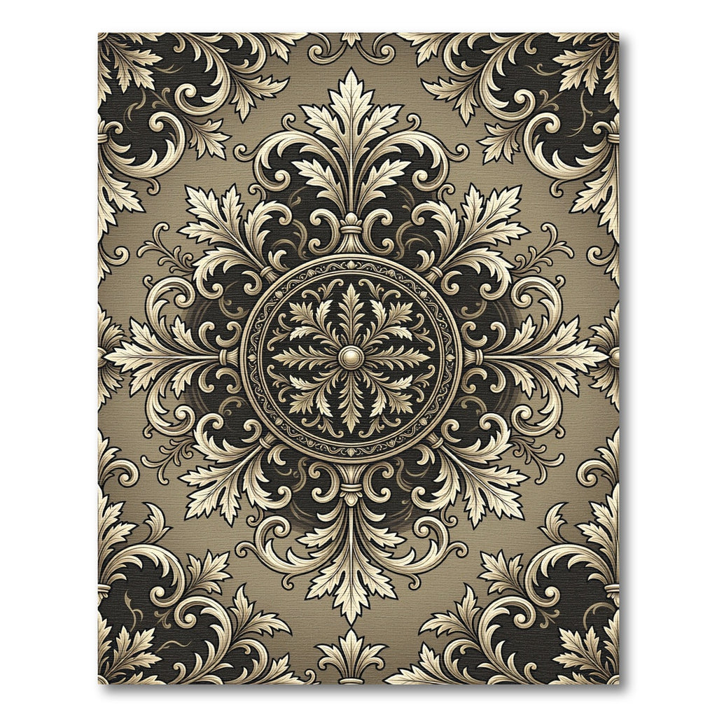 Gold Filigree Scroll Acanthus Medallion Rug