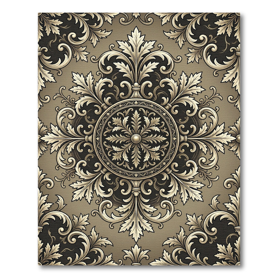 Gold Filigree Scroll Acanthus Medallion Rug