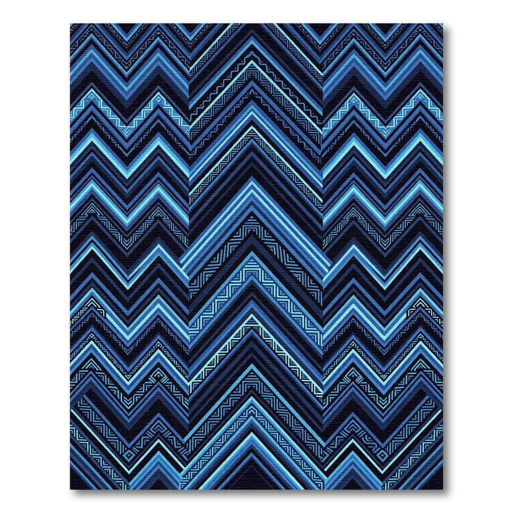 Deep Blue Geometric Chevron Zigzag Rug