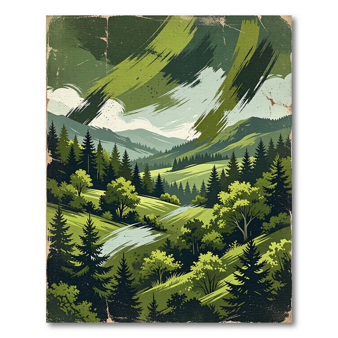 Emerald Mountain Forest Landscape Scene Rug