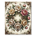 Vintage Cream Peony Floral Wreath Rug