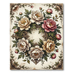 Vintage Cream Peony Floral Wreath Rug