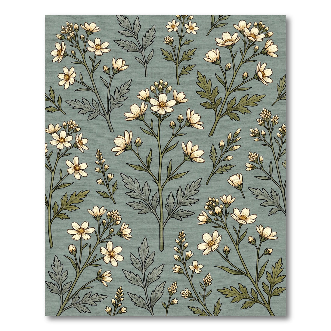 Sage Green Botanical Wildflower Meadow Rug