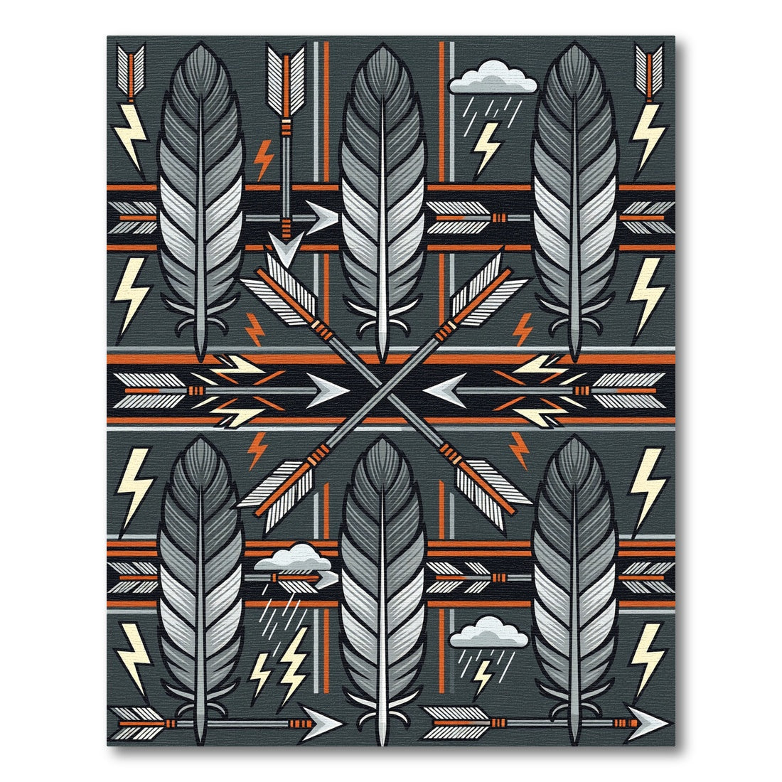Gray Feather Arrow Tribal Stripe Rug