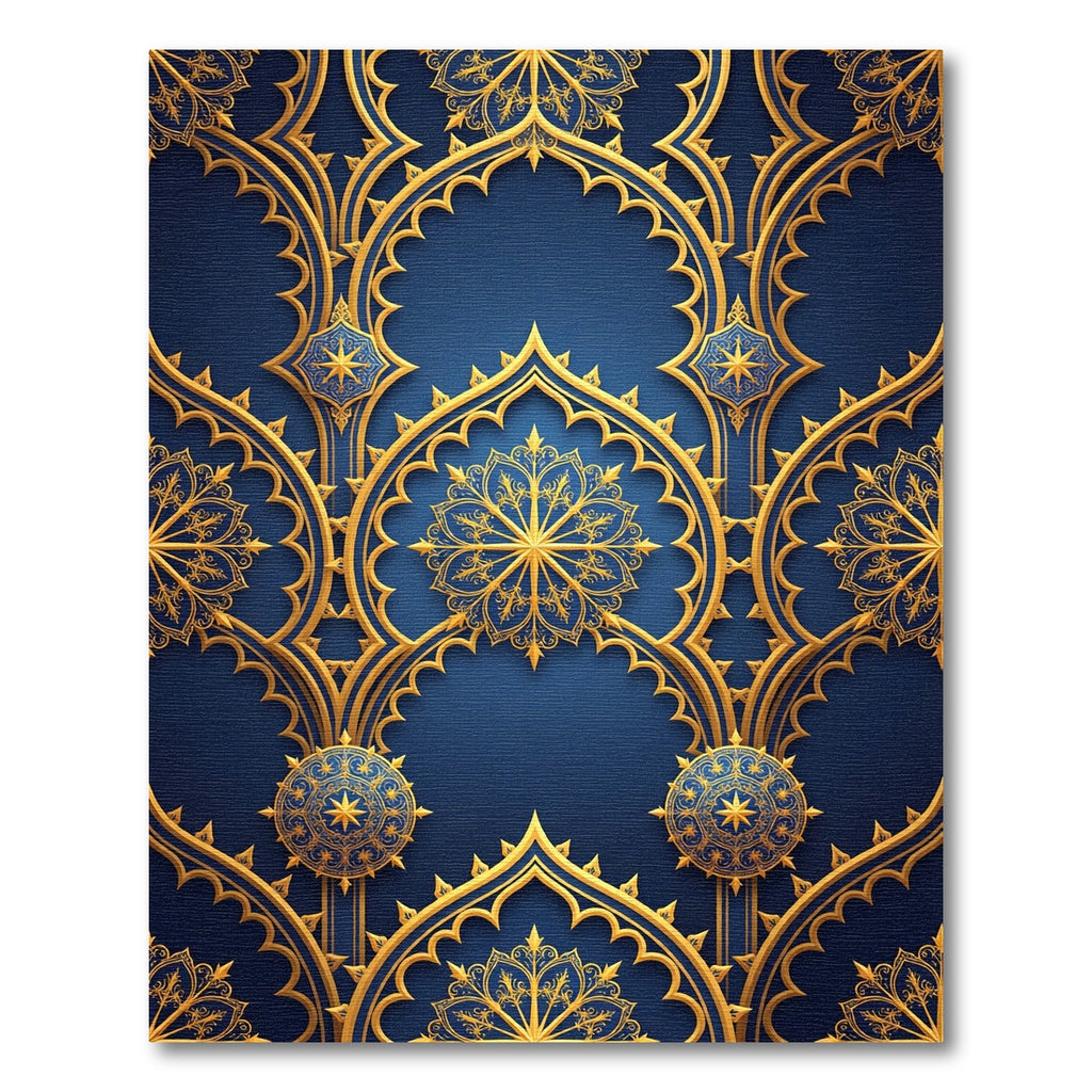 Royal Blue Golden Filigree Arch Rug