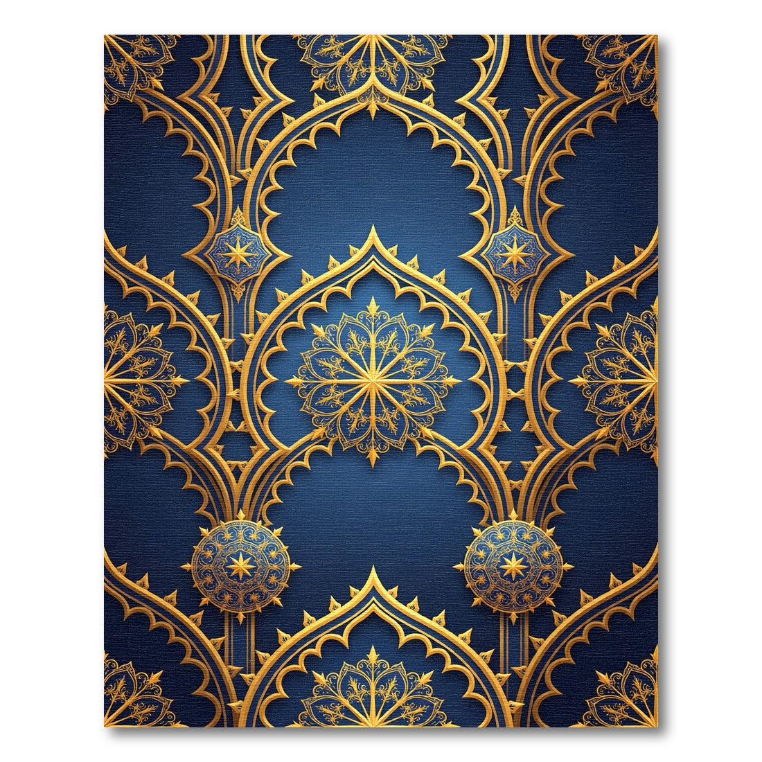 Royal Blue Golden Filigree Arch Rug