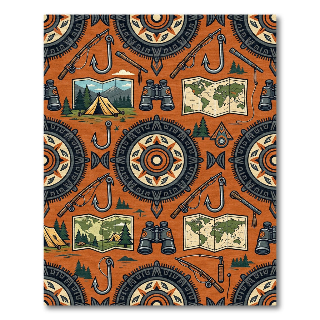 Earthy Adventure Compass Fishing Map Art Rug