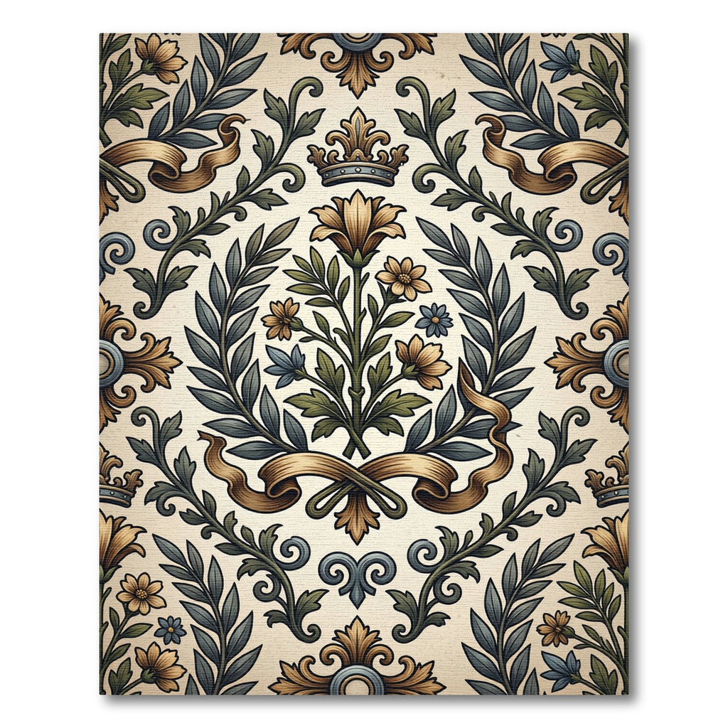 Regal Gold Floral Emblem Damask Rug