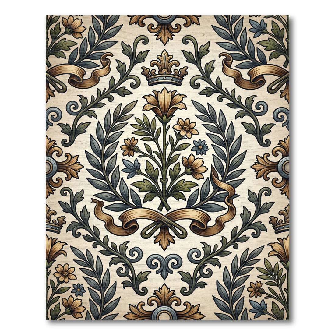 Regal Gold Floral Emblem Damask Rug