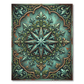 Ethereal Teal Compass Star Ornamental Filigree Rug