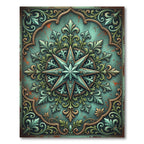Ethereal Teal Compass Star Ornamental Filigree Rug