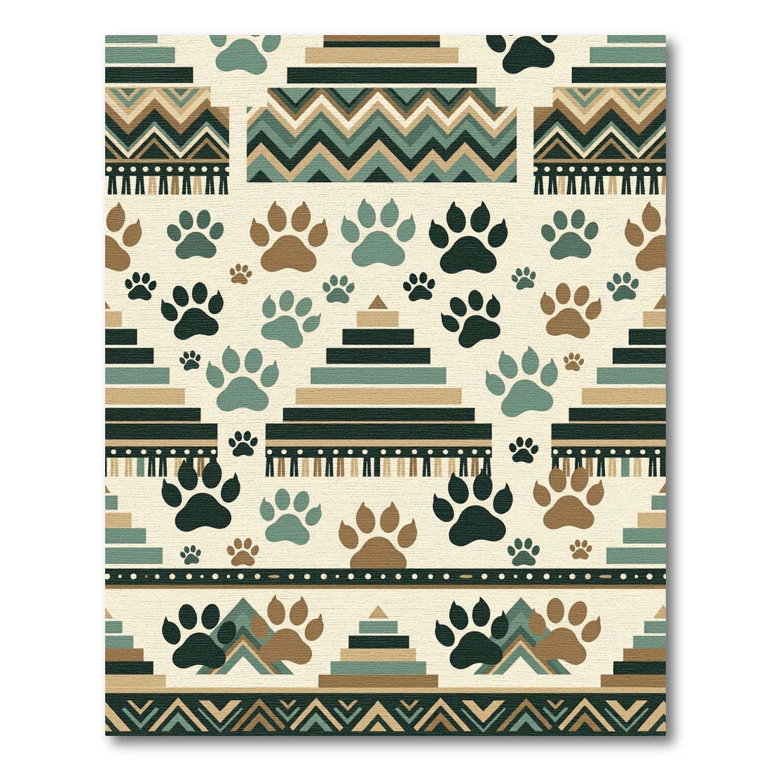 Earth Tone Geometric Paw Animal Rug