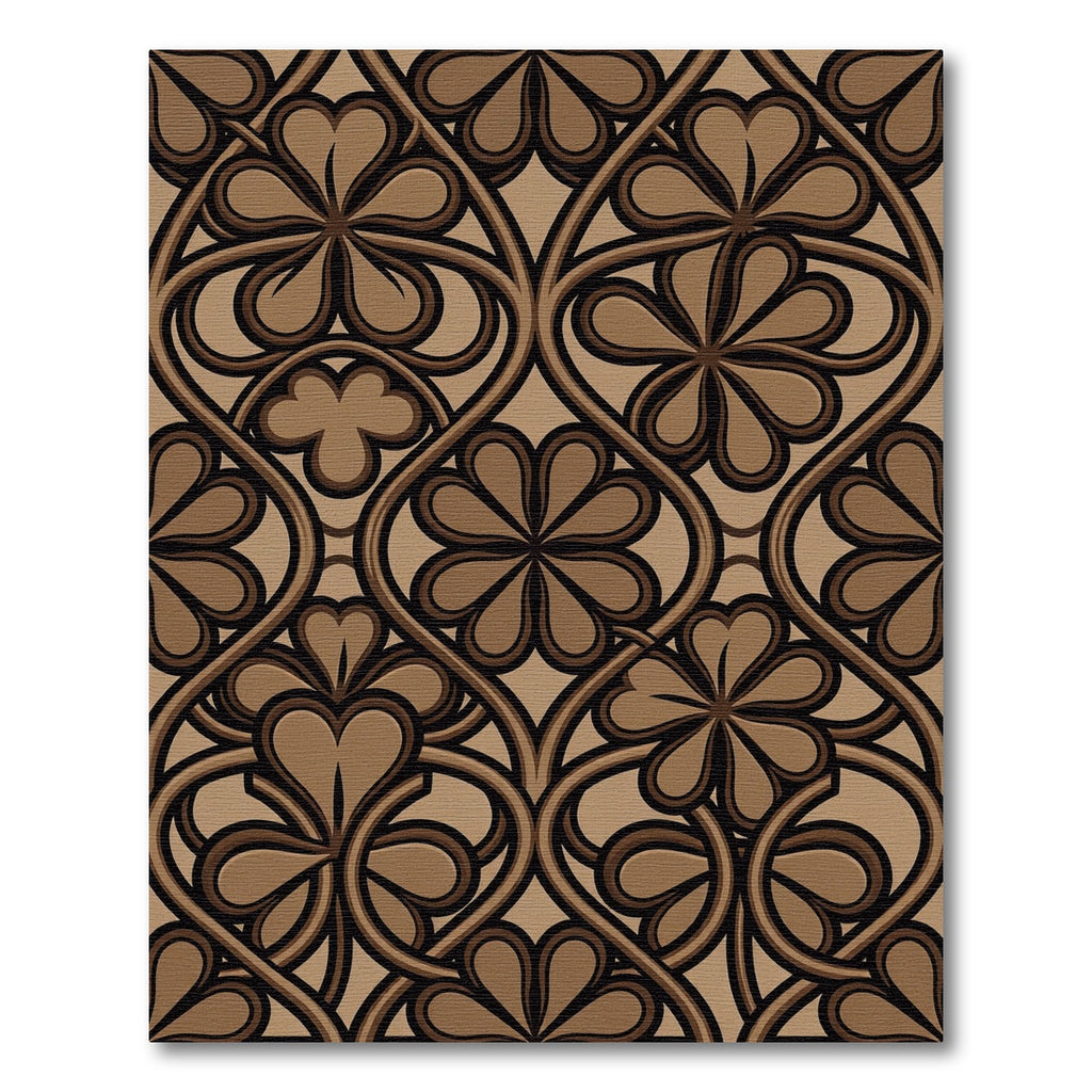 Elegant Brown Clover Filigree Scroll Rug
