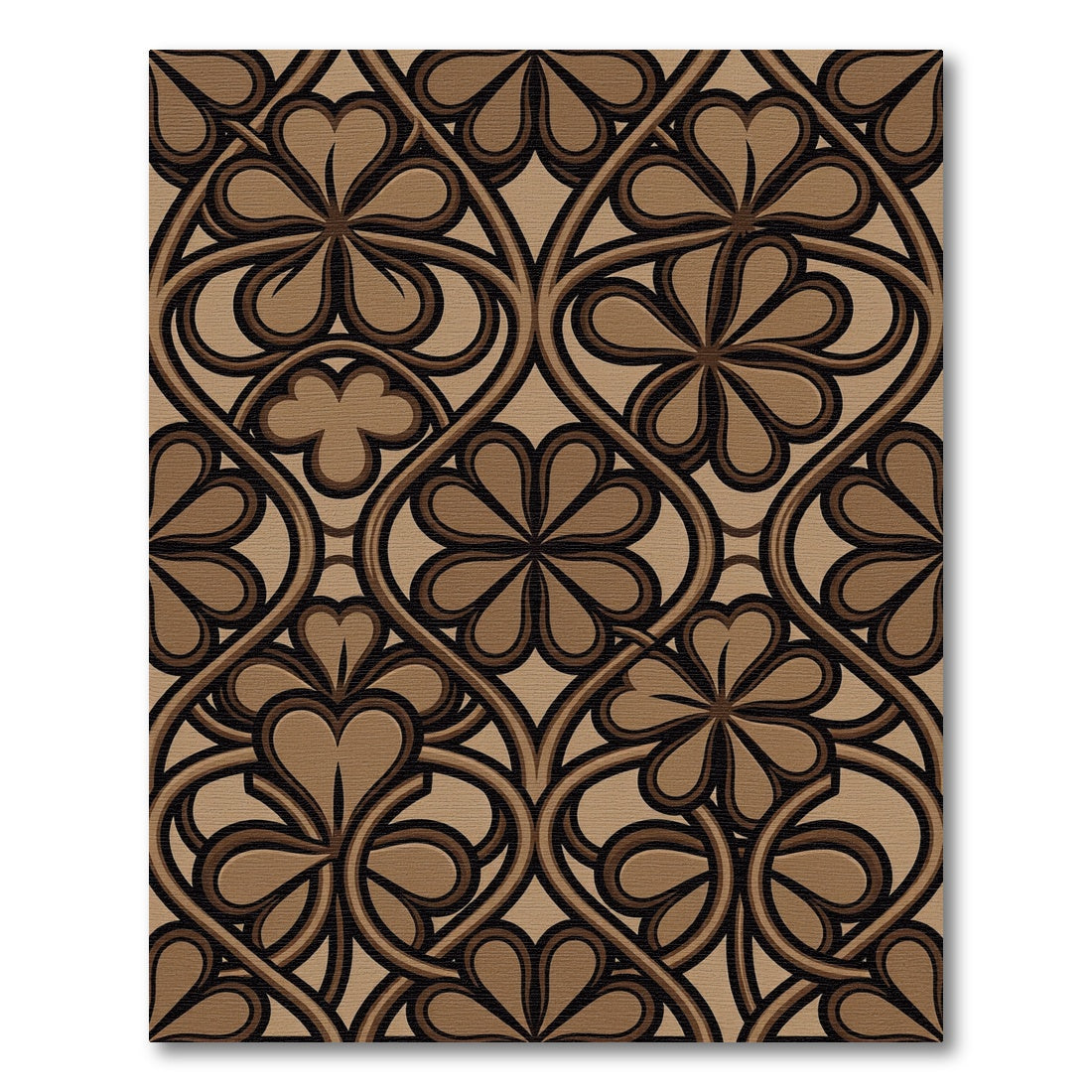Elegant Brown Clover Filigree Scroll Rug