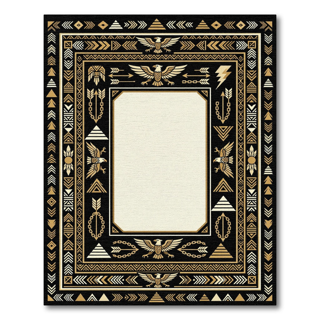 Black Gold Eagle Tribal Border Rug