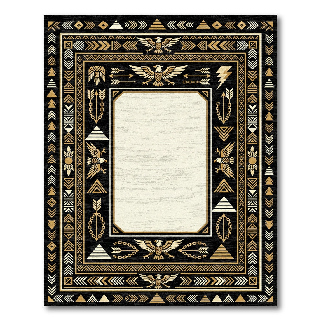 Black Gold Eagle Tribal Border Rug